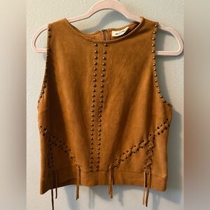 Elegant Brown Sleeveless Top with Stud Accents